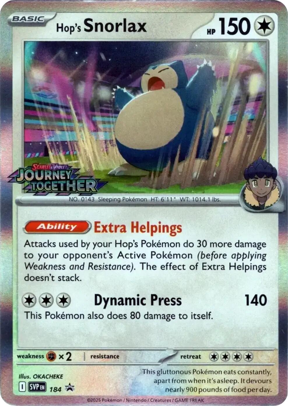 snorlax holographic pokemon card Hop's Snorlax 184