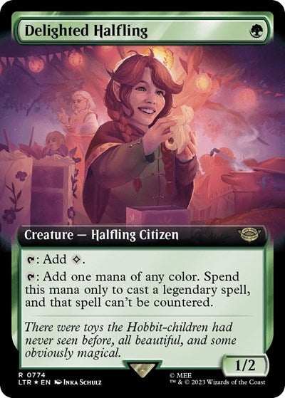 Delighted Halfling (Extended Art) (Surge Foil) (Universes Beyond: The Lord of the Rings: Tales of Middle-earth) Light Play Foil