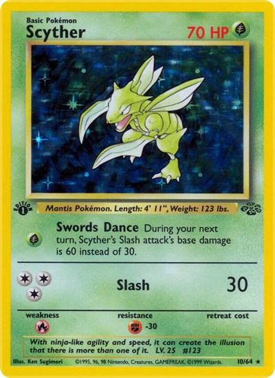 Scyther (10) (Jungle) Light Play Holofoil 1st Edition