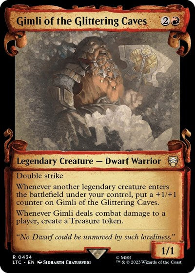 Gimli of the Glittering Caves (Showcase Scrolls) (Commander: The Lord of the Rings: Tales of Middle-earth) Light Play Foil