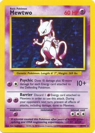 Mewtwo (Base Set) Light Play Holofoil Unlimited