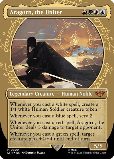 Aragorn, the Uniter (Showcase) (Surge Foil) (Universes Beyond: The Lord of the Rings: Tales of Middle-earth) Light Play Foil