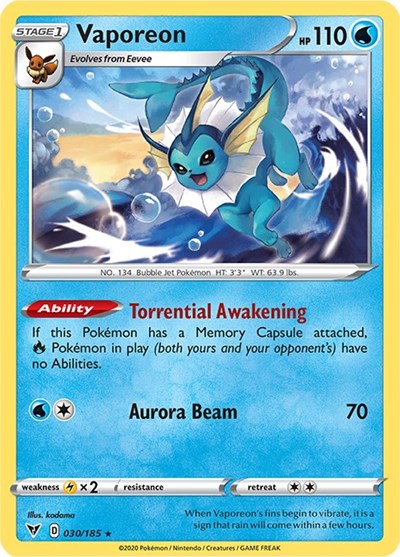 Vaporeon (SWSH04: Vivid Voltage) Medium Play Reverse Holofoil