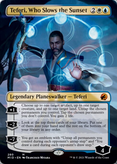 Teferi, Who Slows the Sunset (Borderless) (Innistrad: Midnight Hunt) Light Play Foil