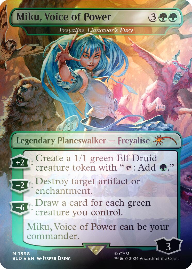 Miku, Voice of Power - Freyalise, Llanowar's Fury (Rainbow Foil) [SLD - 1598]
