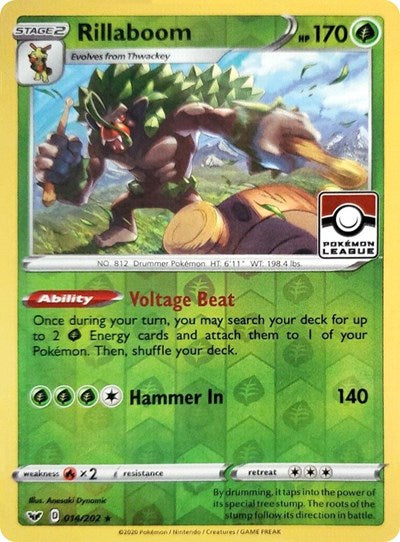 Rillaboom - 014/202 (Pokemon League) (League and Championship) Light Play Reverse Holofoil