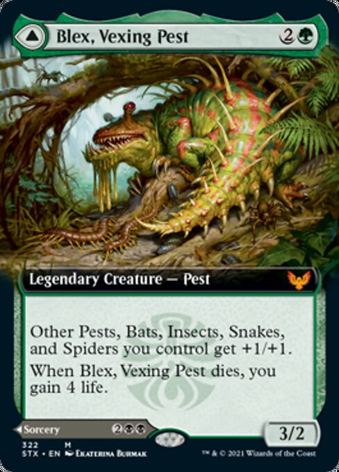 Blex, Vexing Pest / Search for Blex (Extended Art) (Strixhaven) Light Play Foil