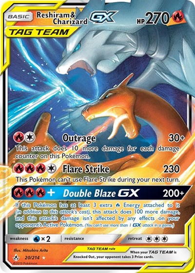 Reshiram & Charizard GX (SM - Unbroken Bonds) Light Play Holofoil