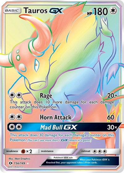 Tauros GX (Secret) (SM Base Set) Light Play Holofoil