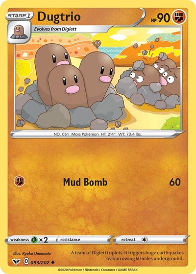 Dugtrio (SWSH01: Sword & Shield Base Set) Light Play