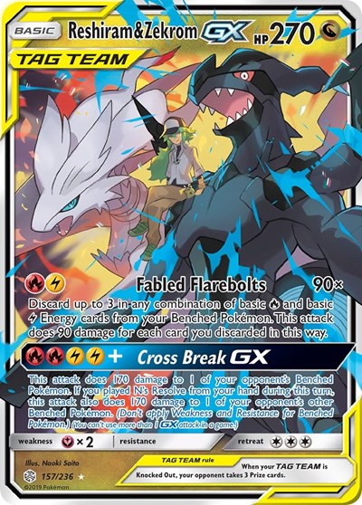 Reshiram & Zekrom GX (SM - Cosmic Eclipse) Light Play Holofoil