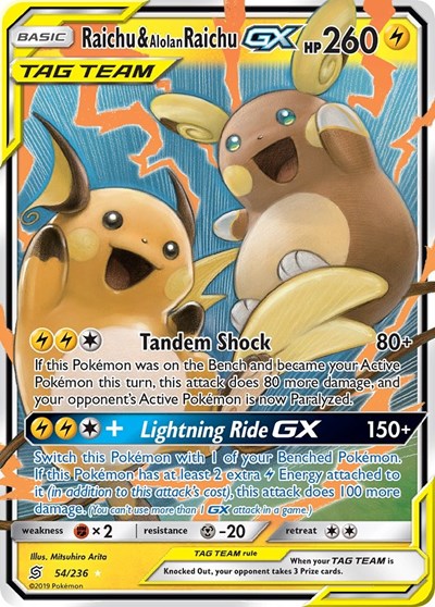 Raichu & Alolan Raichu GX (SM - Unified Minds) Light Play Holofoil