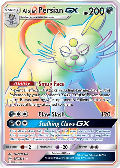 Alolan Persian GX (Secret) (SM - Cosmic Eclipse) Light Play Holofoil