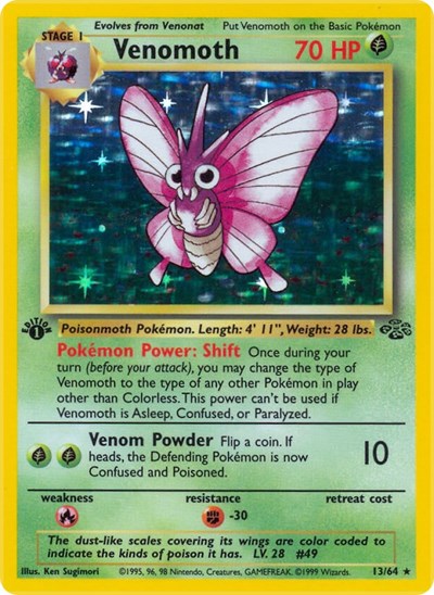 Venomoth (13) (Jungle) Light Play Holofoil 1st Edition