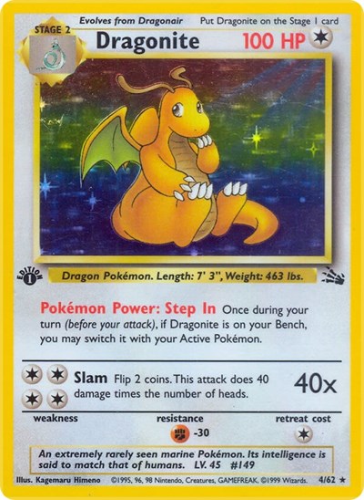 Dragonite (4) (Fossil) Medium Play Holofoil 1st Edition