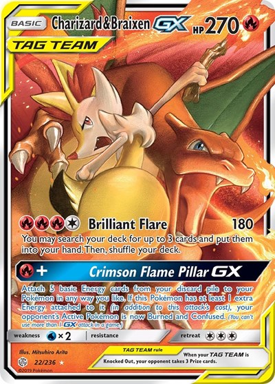 Charizard & Braixen GX (SM - Cosmic Eclipse) Light Play Holofoil