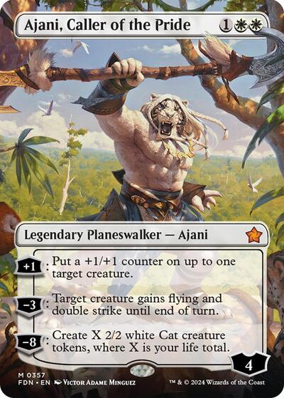 Ajani, Caller of the Pride (Borderless) (Foundations) Light Play