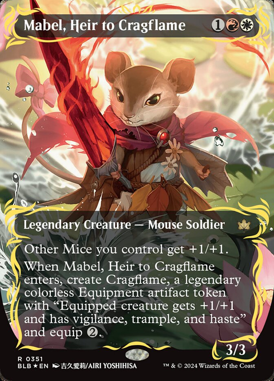 Mabel, Heir to Cragflame (Borderless) (Raised Foil) (Bloomburrow) Light Play Foil