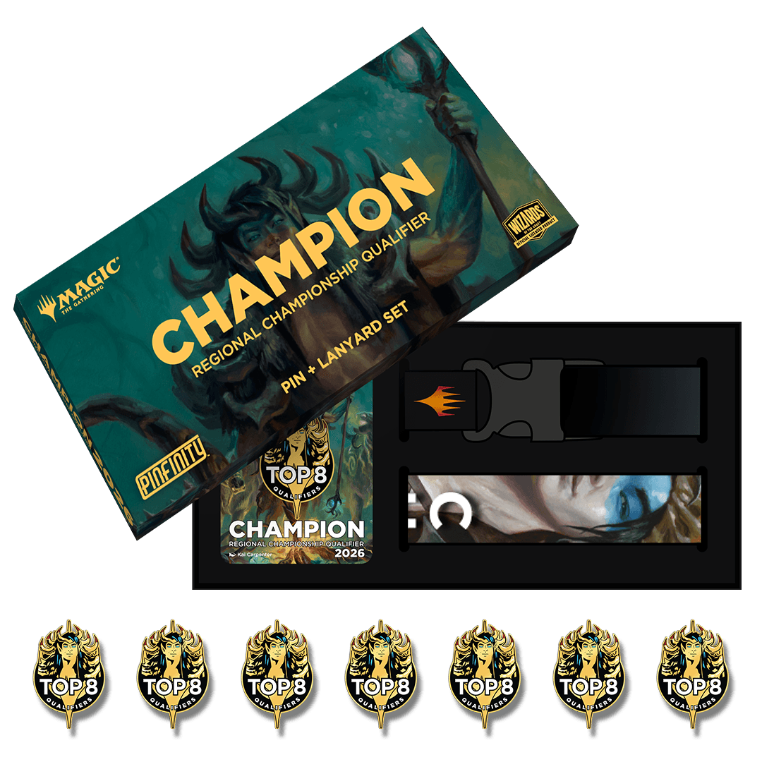 RCQ Champion pin and lanyard set with Top 8 pins